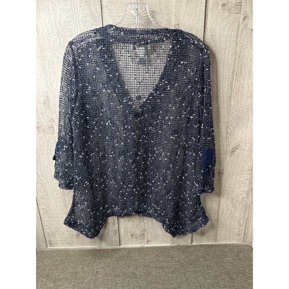 Drapers & Damons Navy & White Open Weave Cardigan Jacket Size Medium - Picture 2 of 6